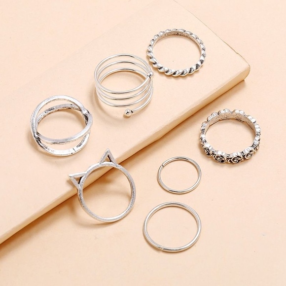**CATERINA* 7-Pc Simple Silver Fashion Ring Set - Picture 4 of 6